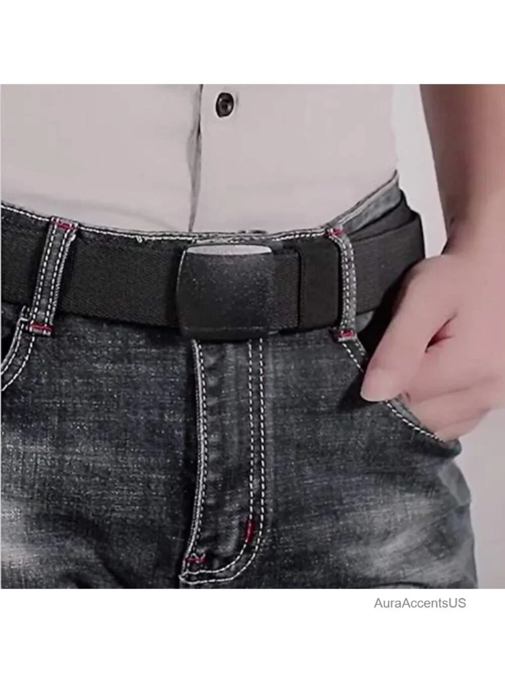 2-Pack Nylon Stretch Belt Men's Tactical Hiking Belt TSA Safe No Metal Plastic